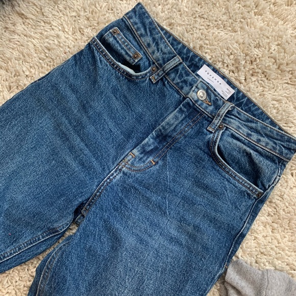 (SOLD) Topshop Mid Blue Straight Jeans - Picture 1 of 4